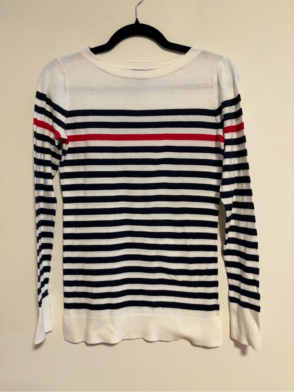 Nautica Breton Striped Knit Sweater Navy White Red Size S